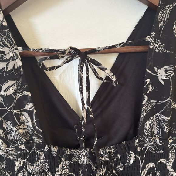 Dark Romantic Bohemian Womens Tiered Midi Dress Black S Floral Indie Concert‎ - Picture 11 of 14